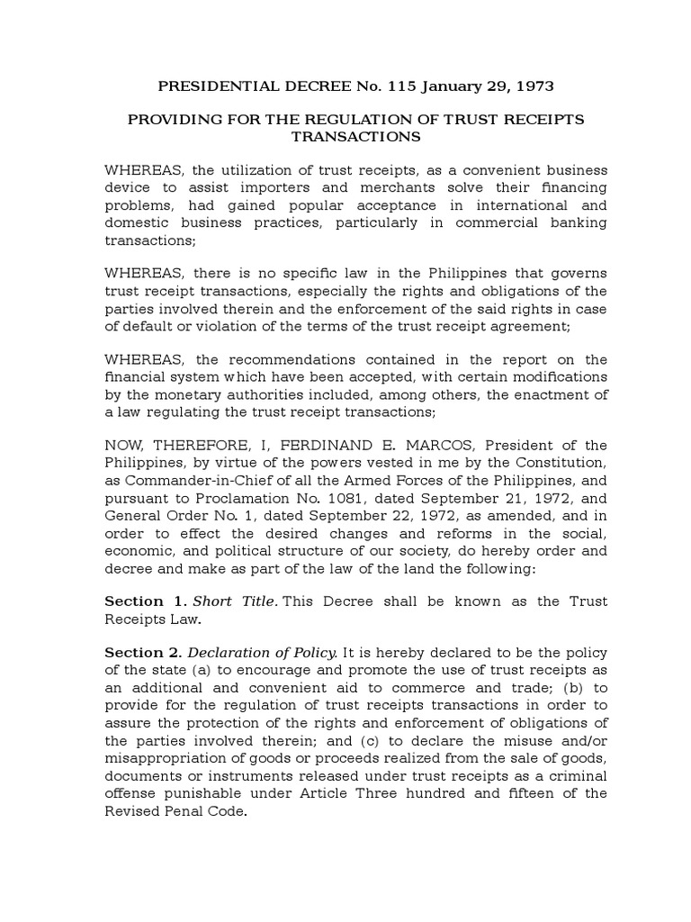 PD 115 | PDF | Security Interest | Trust Law