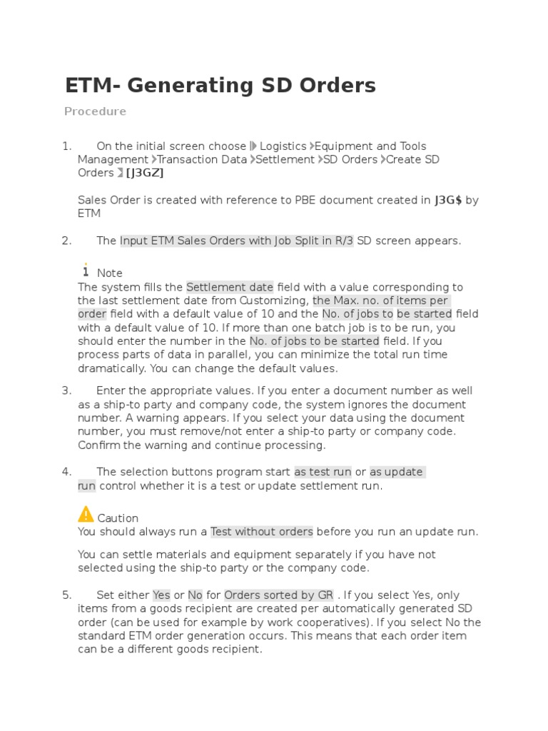 ETM-Generating SD Orders | PDF | Logistics | Data