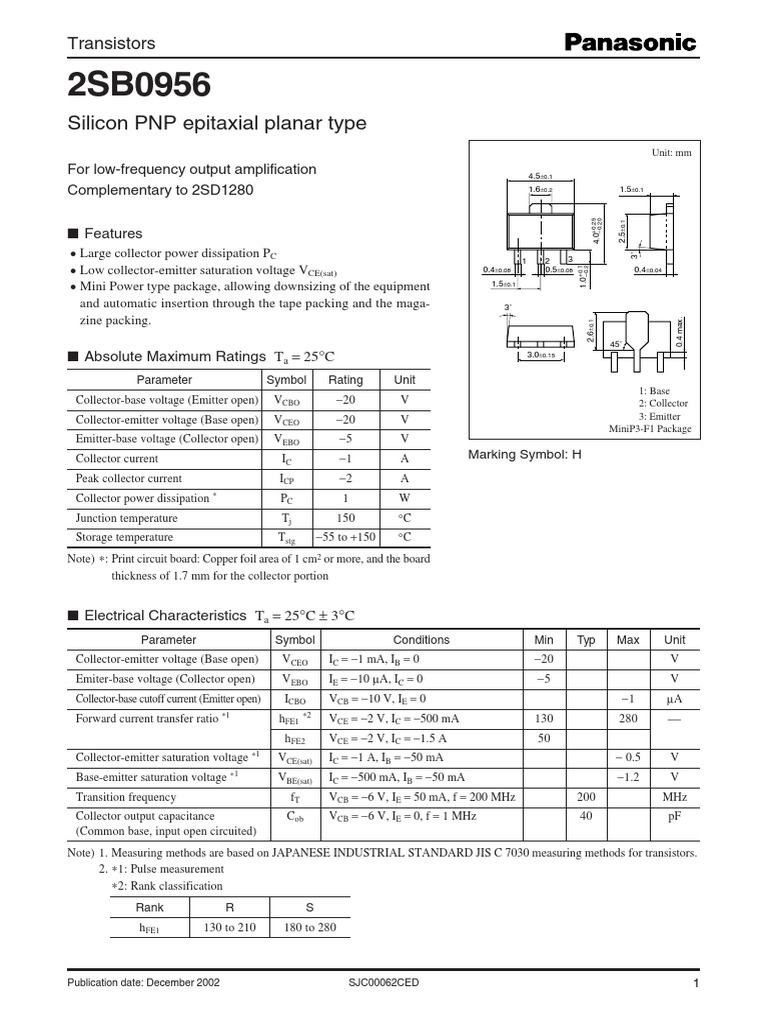 Silicon PNP Epitaxial Planar Type: Transistors | PDF | Electrical ...