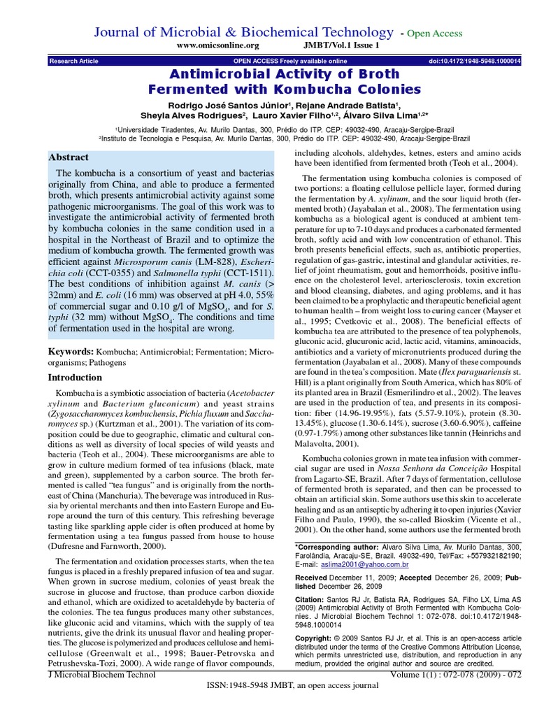Journal of Microbial & Biochemical Technology: Antimicrobial Activity ...