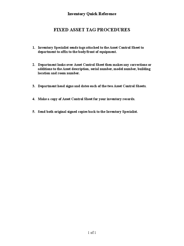 Fixed Asset Tagging Procedures Guide | PDF