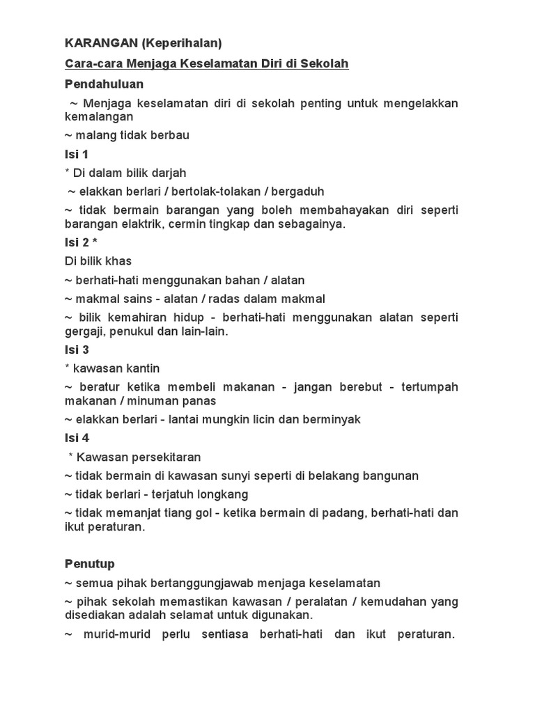 Rangka Karangan Langkah Keselamatan Di Sekolah Pdf
