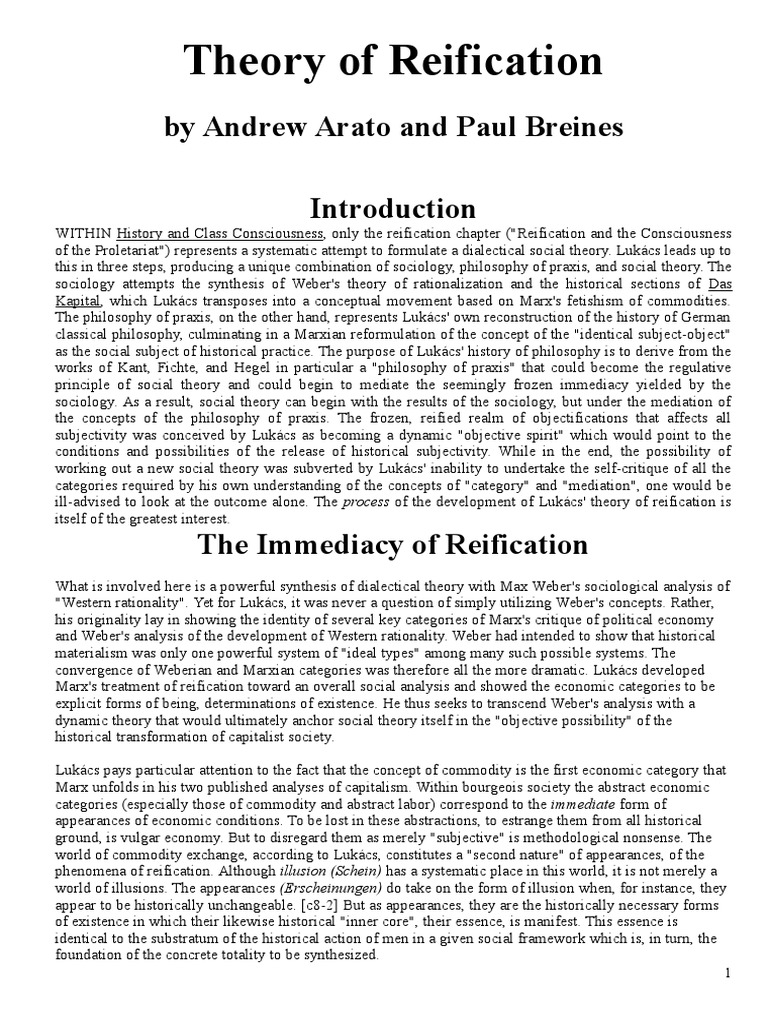 Understanding Lukács' Theory of Reification | PDF