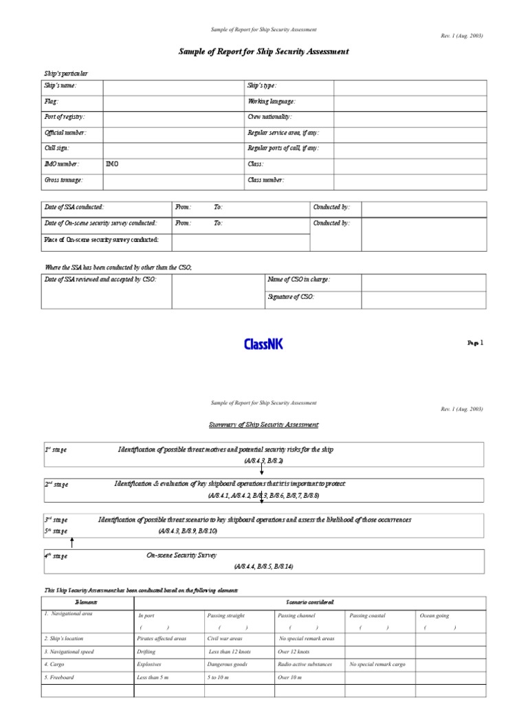 Ship Security Assessment Report Sample | PDF | Security | Dangerous Goods