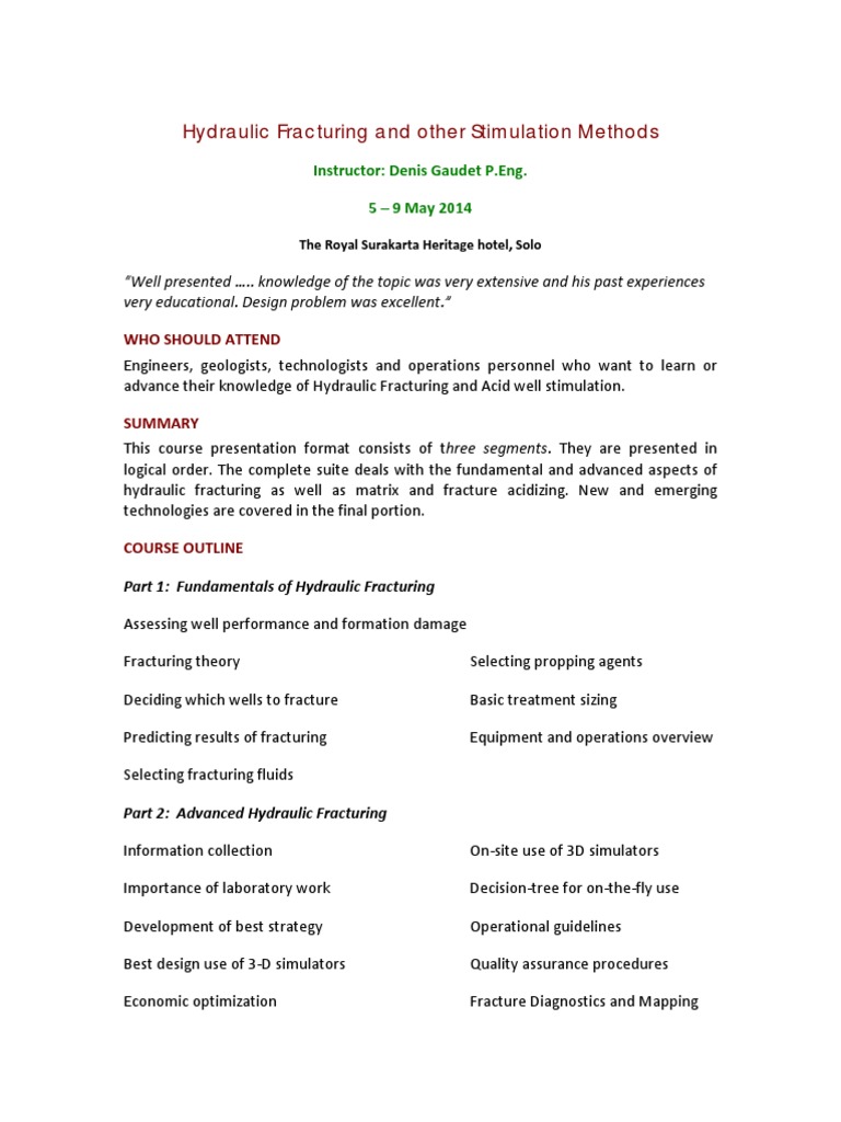 Hydraulic Fracturing Course Overview | PDF | Hydraulic Fracturing ...