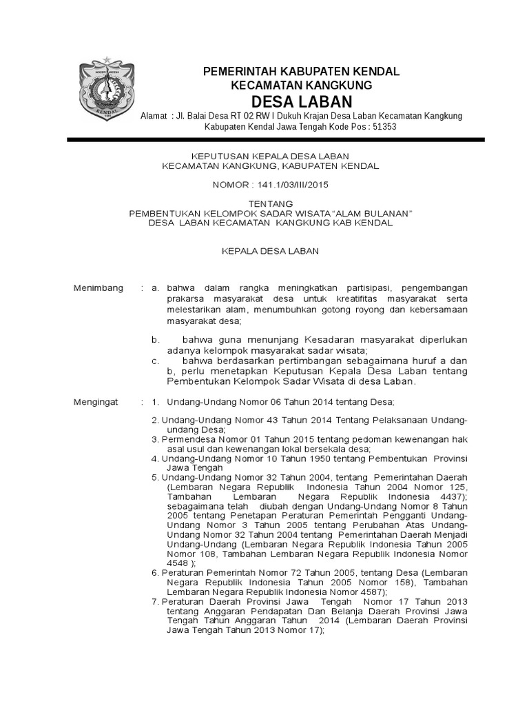 Contoh Sk Desa Wisata Dunia Sosial