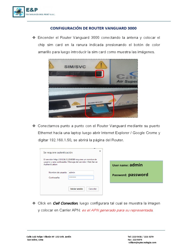 Configuración del Router Vanguard 3000 | PDF | Enrutador (Computación ...