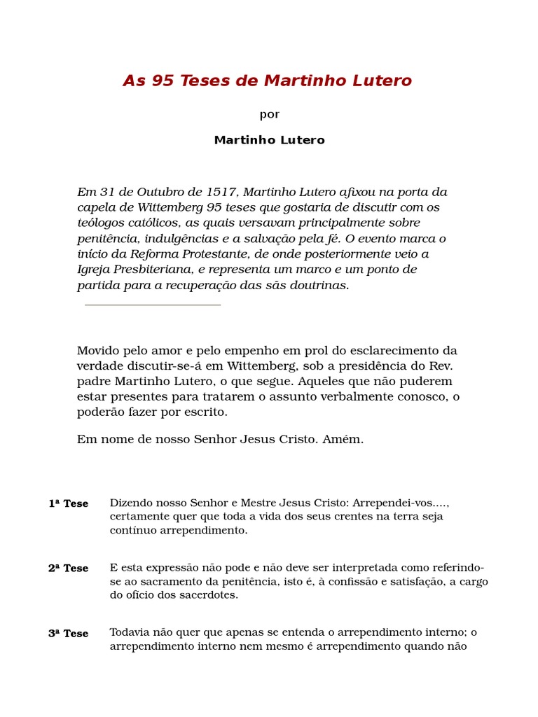 As 95 Teses de Martinho Lutero | PDF