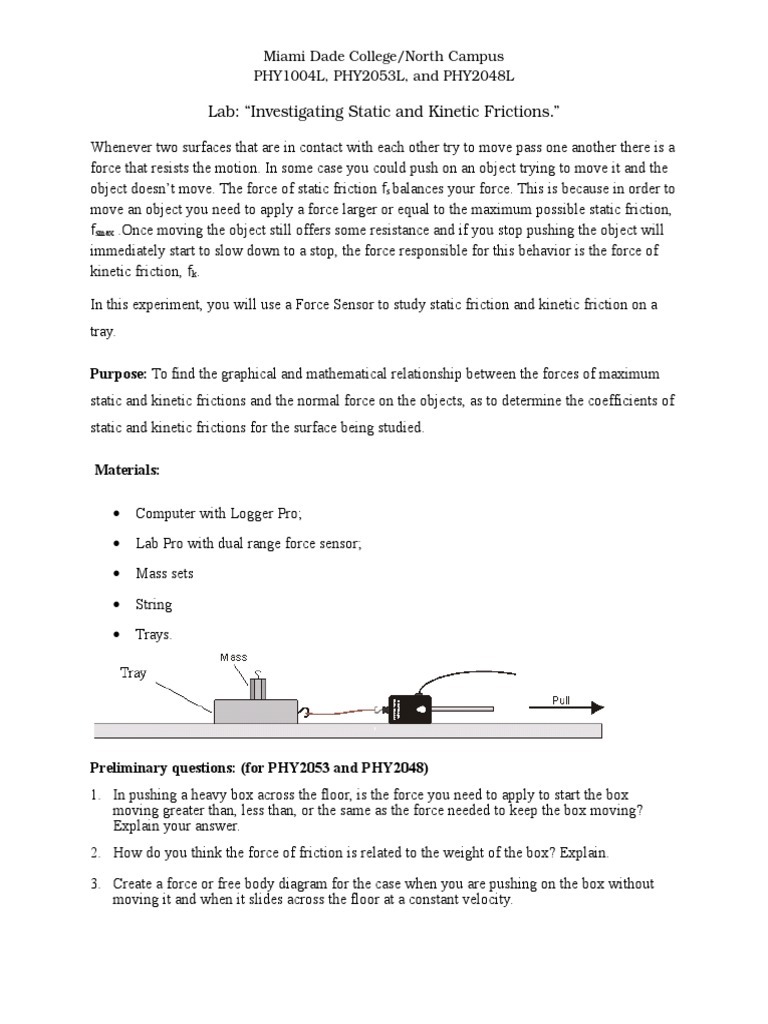 Friction Lab: Static and Kinetic Analysis | PDF | Friction | Kinetic Energy