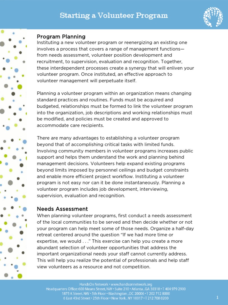 Starting a Volunteer Program Guide | PDF | Volunteering | Needs Assessment