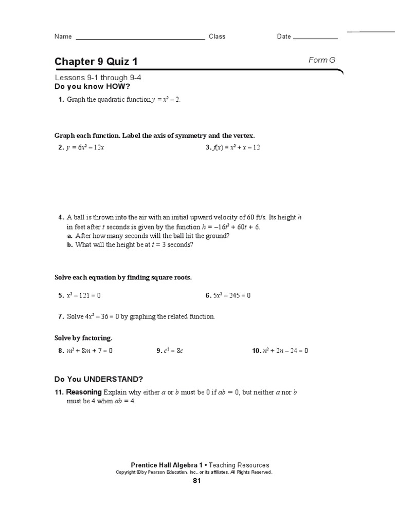Chapter 9 Quiz 1: Lessons 9-1 Through 9-4 | PDF