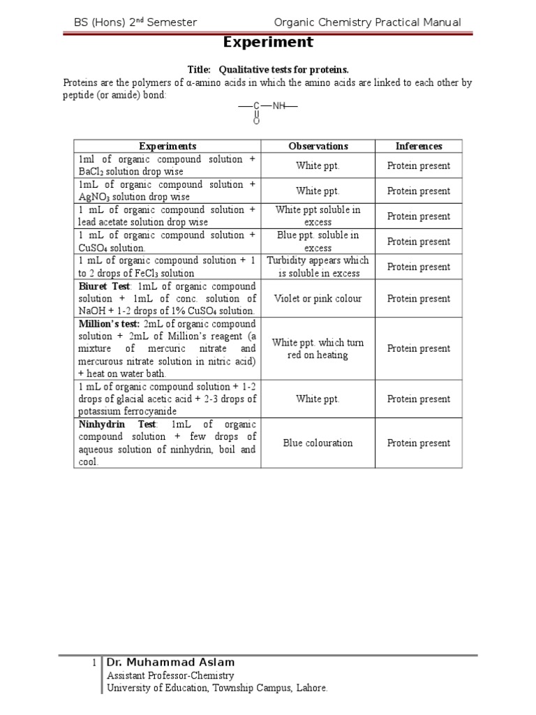 Qualitative Tests for Proteins