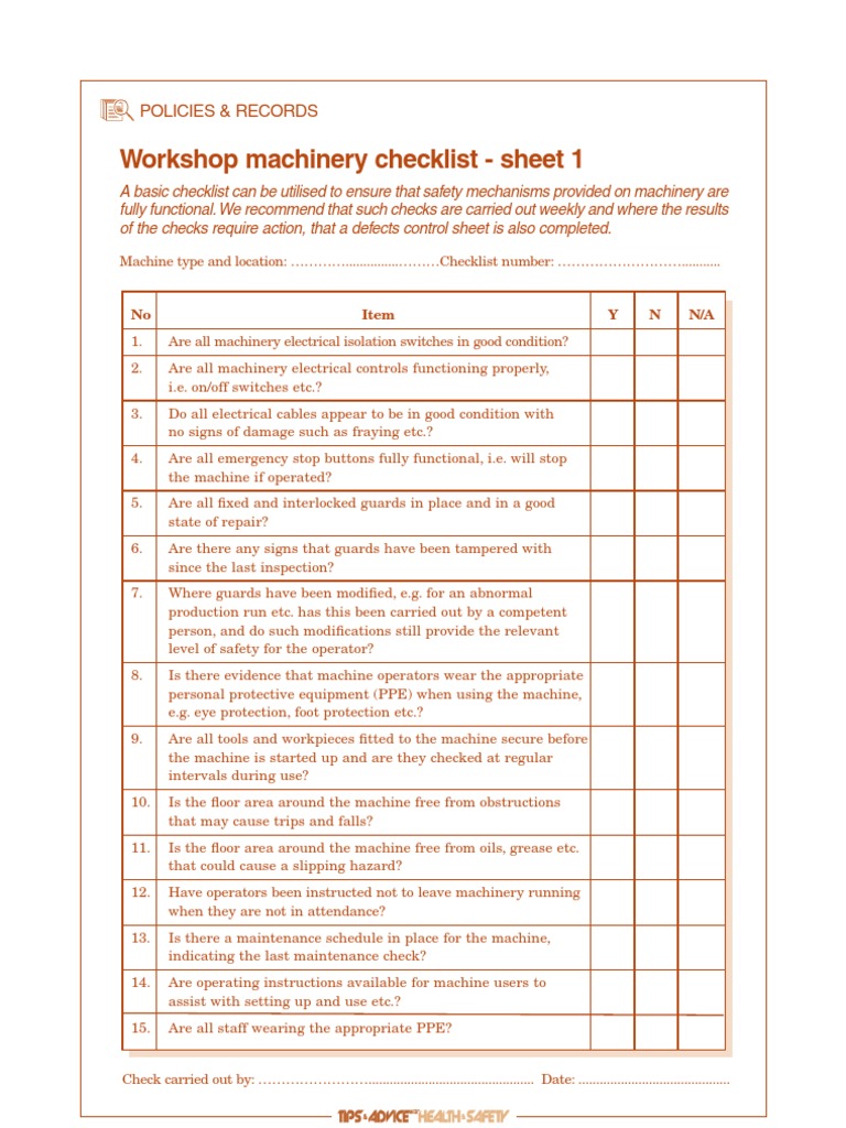 Machinery Checklist | Machine (Mechanical)