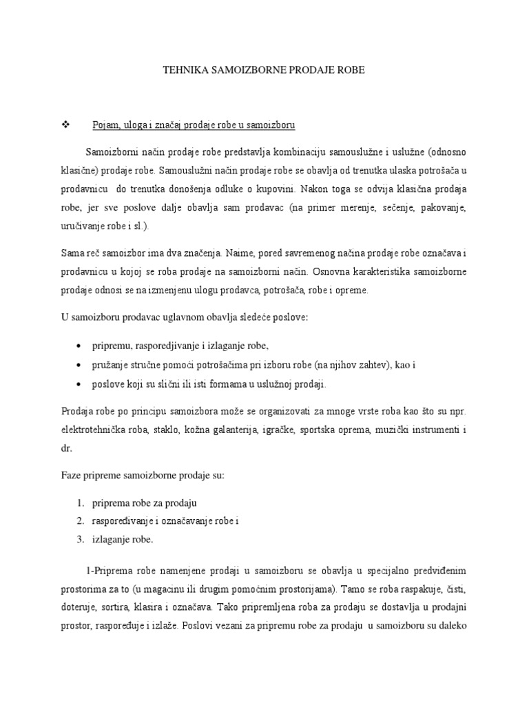 Tehnika Samoizborne Prodaje Robe PDF | PDF