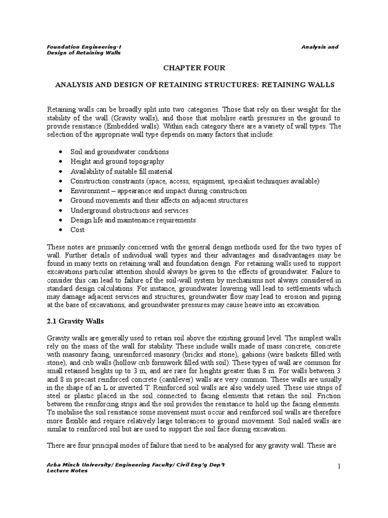 Retaining Wall Design and Analysis Guide | PDF | Deep Foundation ...