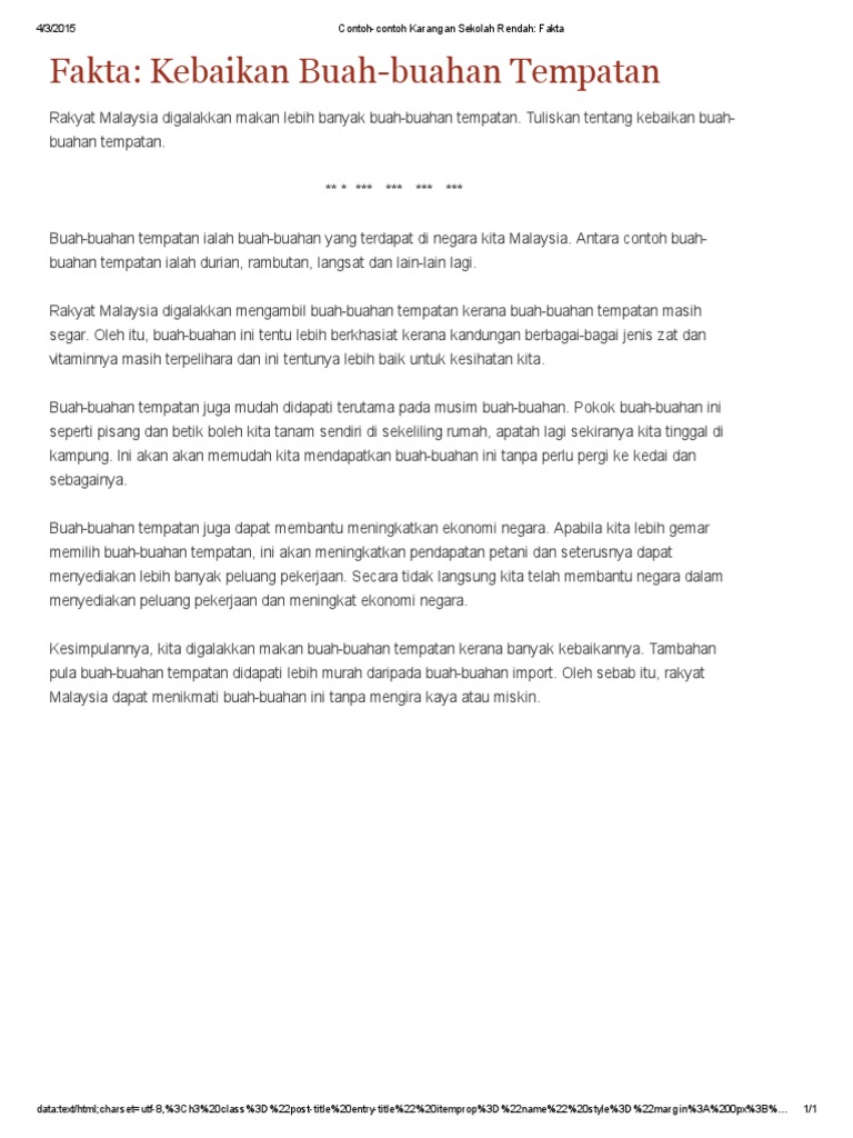 Contoh Contoh Karangan Sekolah Rendah Fakta Kebaikan Buah Buahan Tempatan Pdf