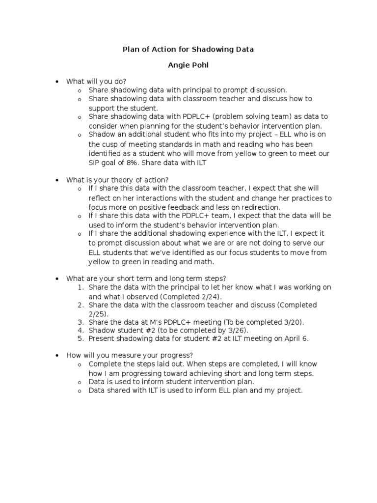 Shadowing Data Action Plan for ELL Students | PDF