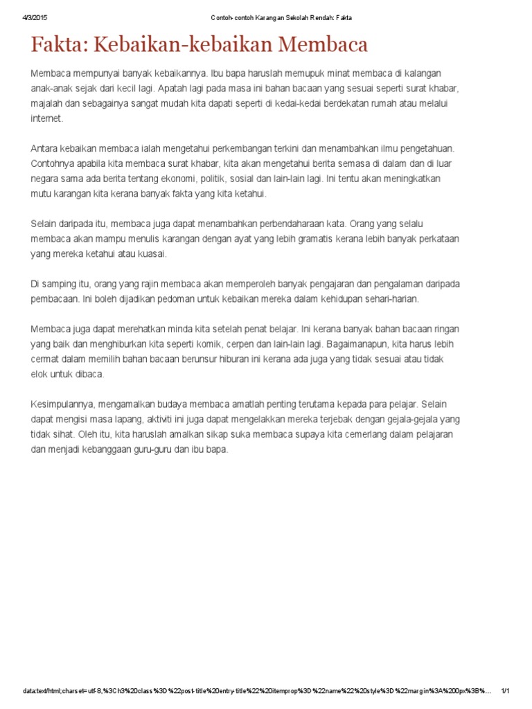 Contoh Contoh Karangan Sekolah Rendah Fakta Kebaikan Membaca Pdf