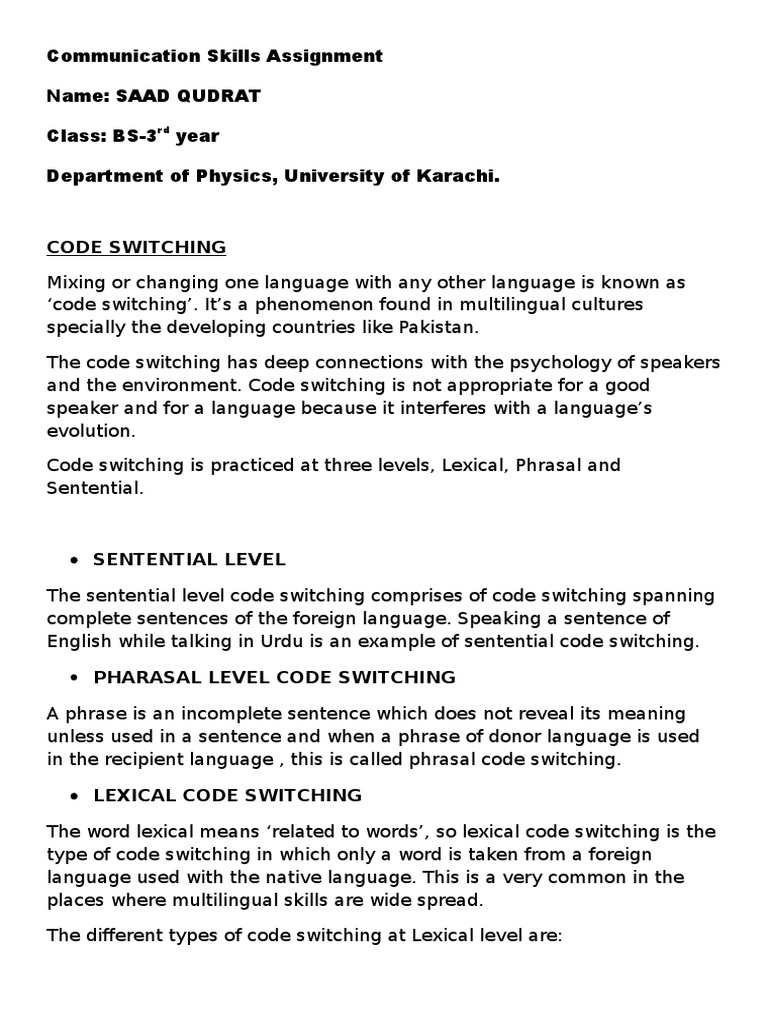 Code Switching In Languages Multilingualism Phrase