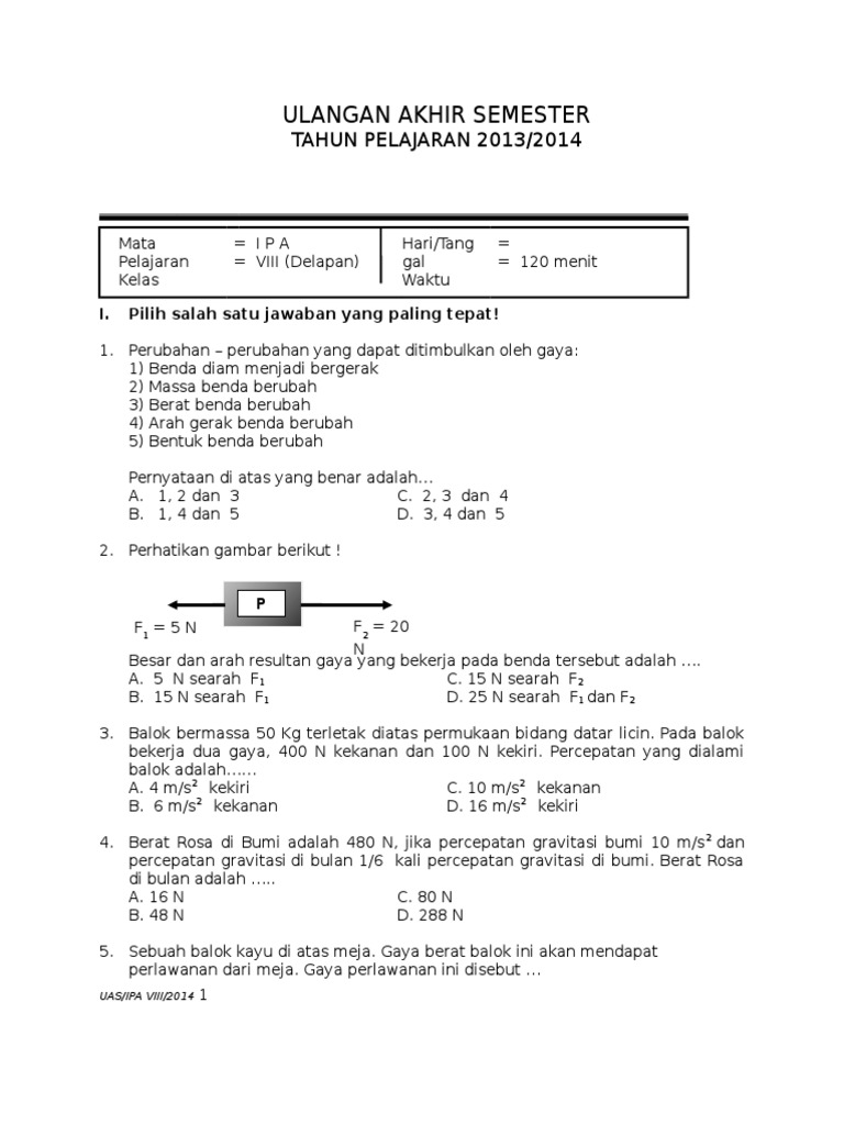 Uas Ipa Kelas 8 Semester 1 Pdf