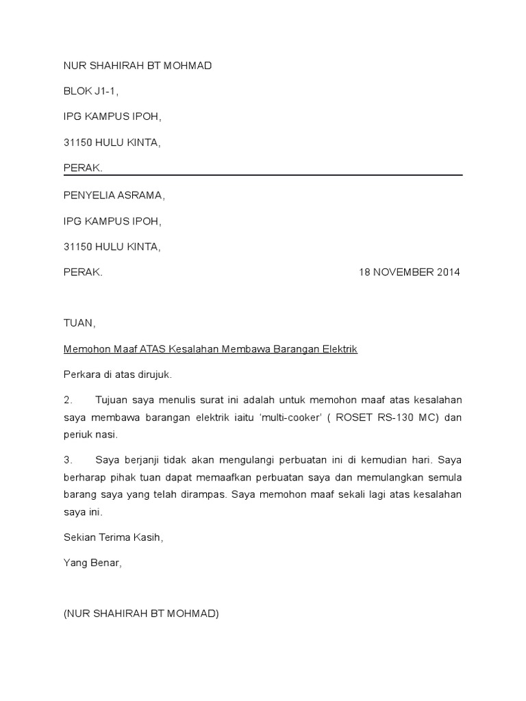 Surat Kiriman Rasmi Bagi Jabatan Imigresen Malaysia