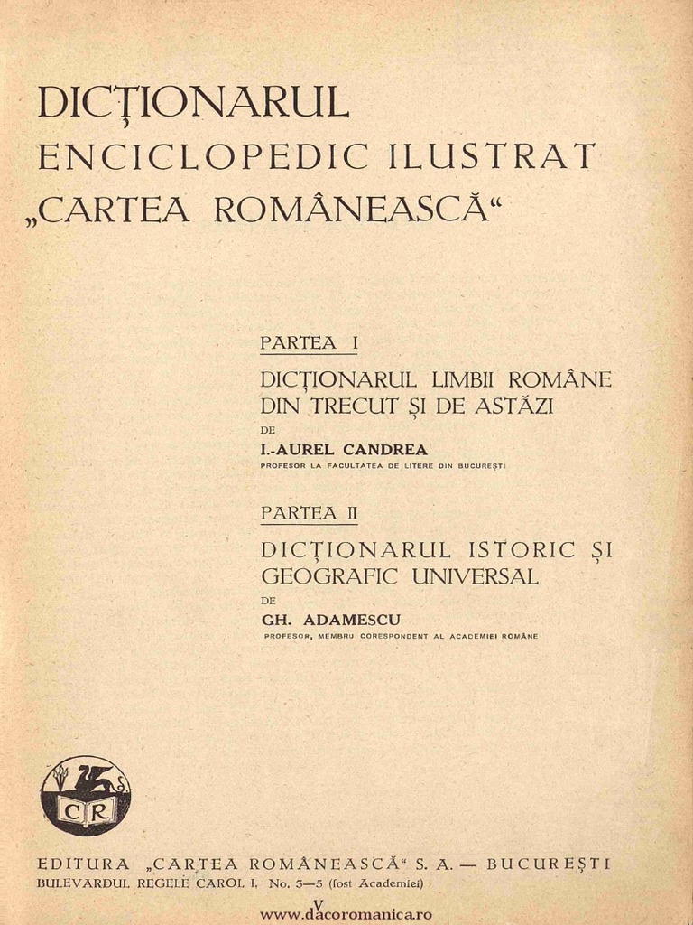 1931 Candrea Ioan Aurel 1872 1950 Dictionarul Enciclopedic Ilustrat Cartea Romaneasca Partea 1 H L