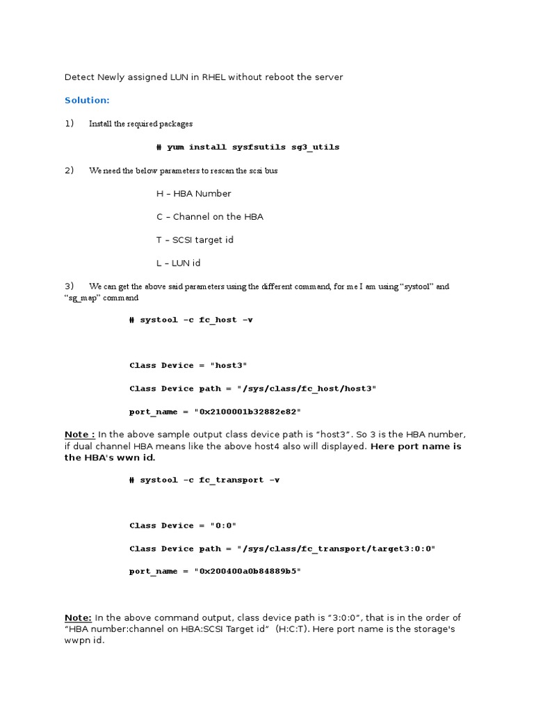 Detect Newly Assigned LUN in RHEL Without Reboot The Server PDF