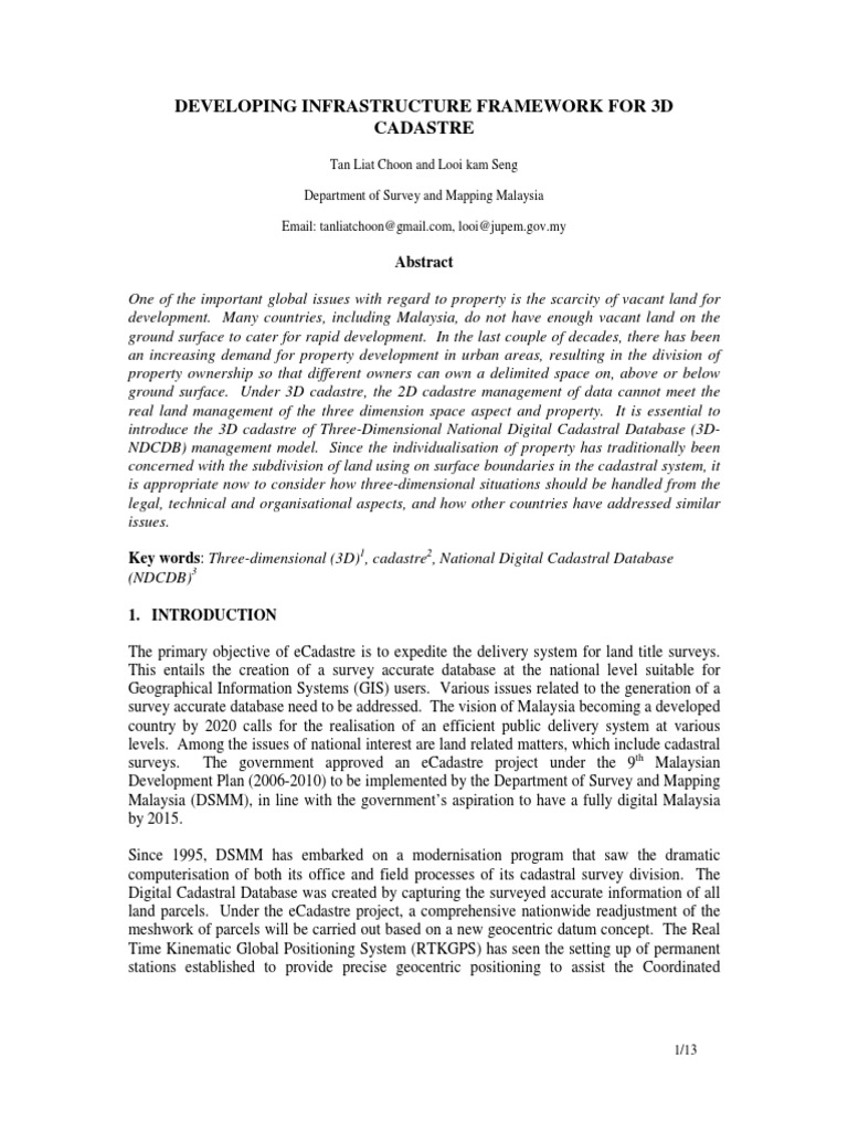 3D Cadastre Infrastructure Framework | PDF | Surveying | Geographic ...