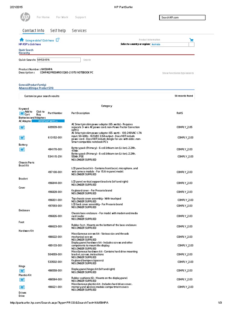 HP PartSurfer Hewlett Packard Electrical Engineering