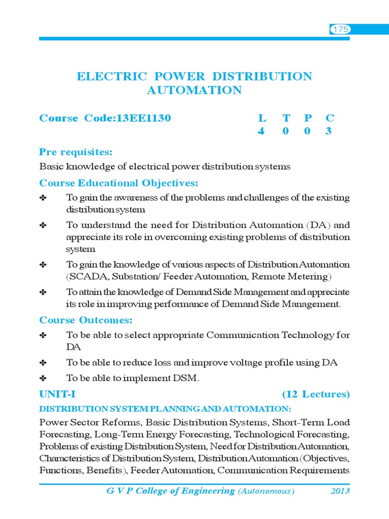 Electric Power Distribution Automation Course | PDF | Electric Power ...