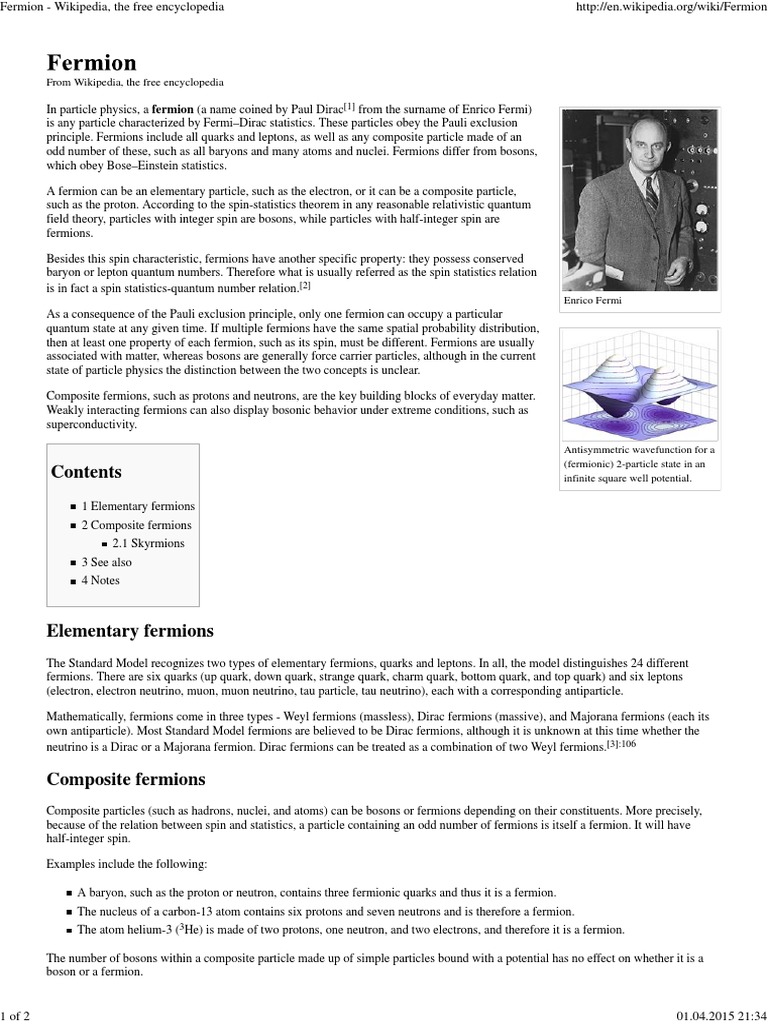 Fermion - Wikipedia, The Free Encyclopedia | PDF | Elementary Particle ...