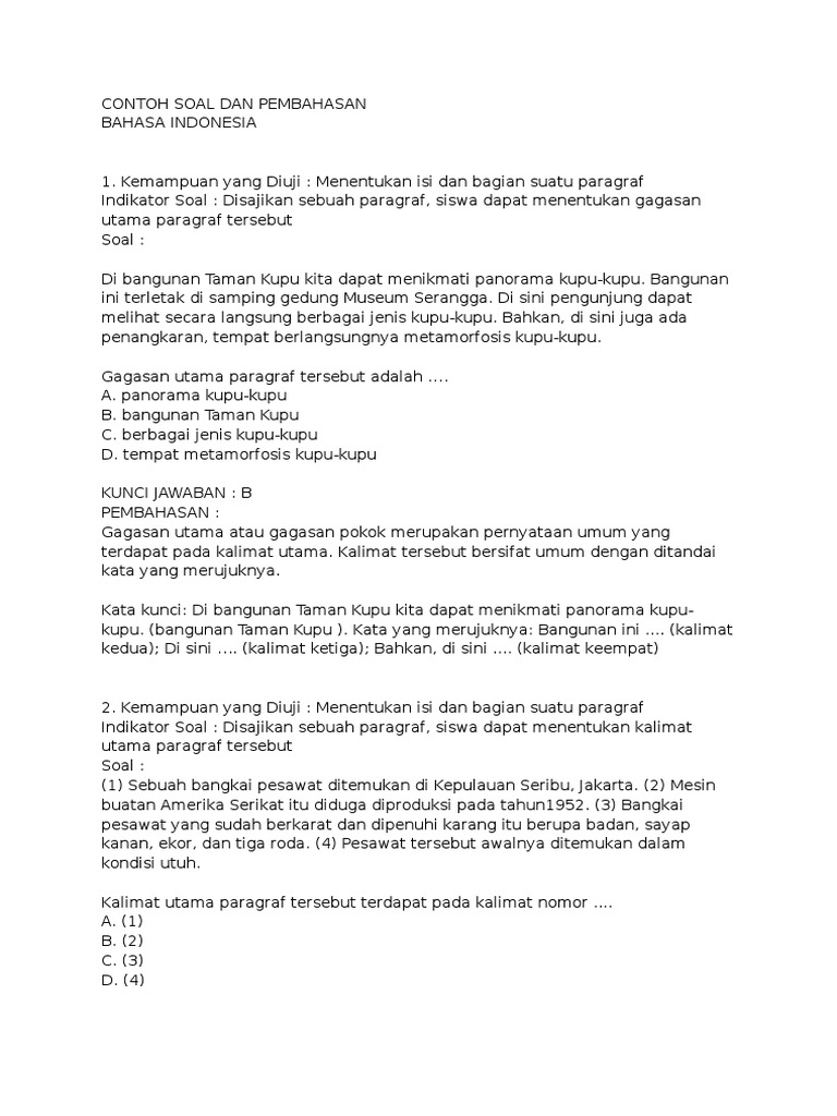 Contoh Soal Tentang Paragraf Dan Jawabannya - Contoh Soal Terbaru