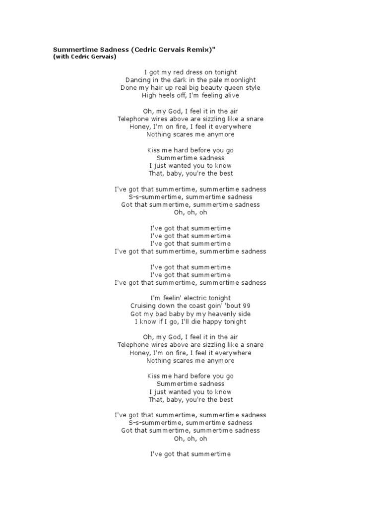 i put my red dress on tonight lyrics Summertime Sadness  One of my all time favs to sing by the Queen  @honeymoon #lanadelrey #lanatok #fyp #summertimesadness