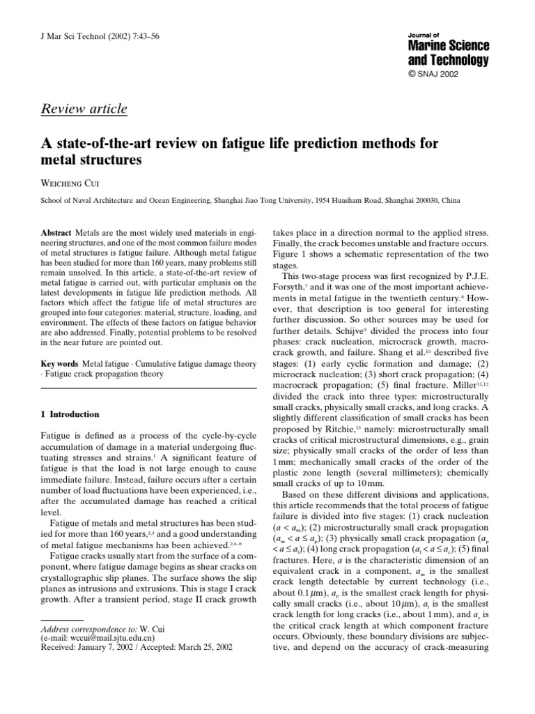 Metal Fatigue Prediction Review | PDF | Fatigue (Material) | Fracture