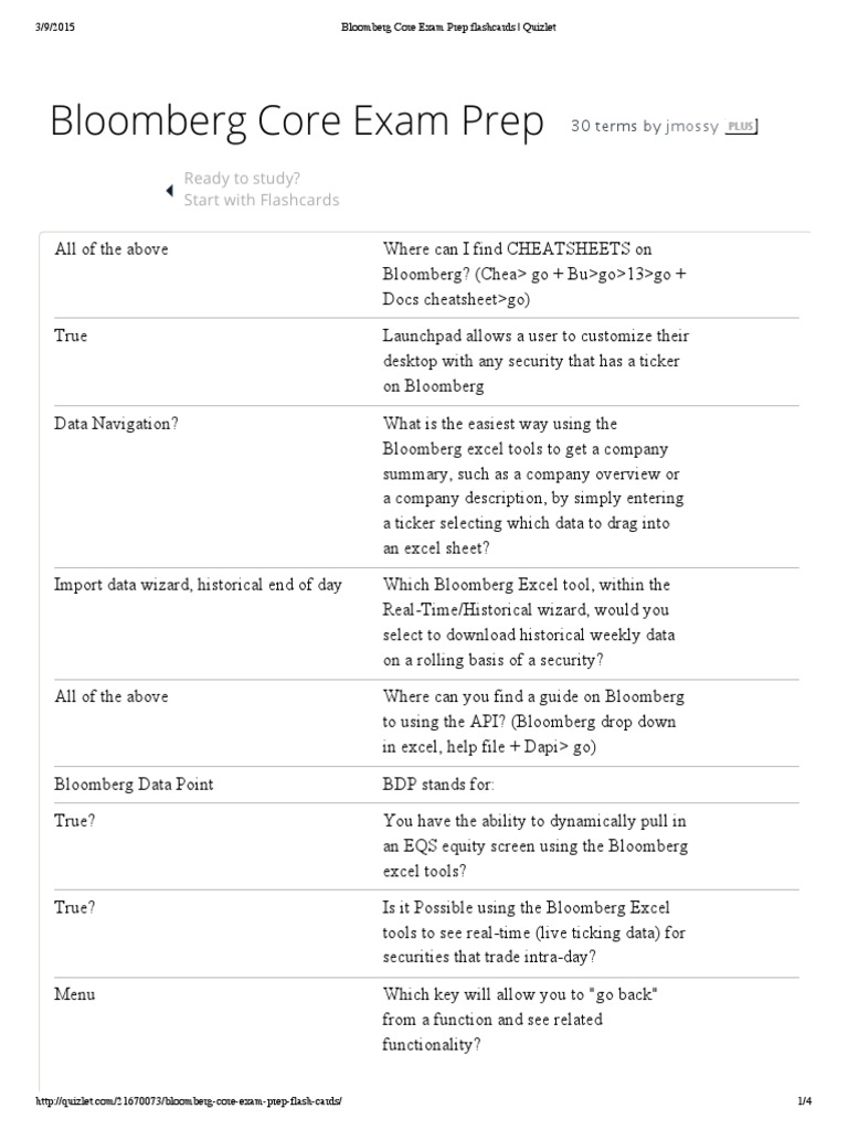 Bloomberg Core Exam Prep Flashcards Quizlet PDF Computing Software