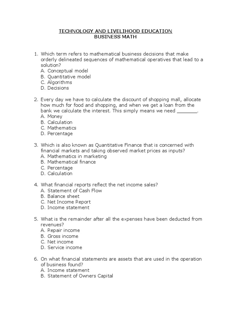 Business Math and Financial Concepts | PDF | Debits And Credits | Expense
