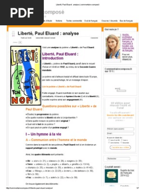 Liberte Paul Eluard Analyse Commentaire Compose Poesie Liberte