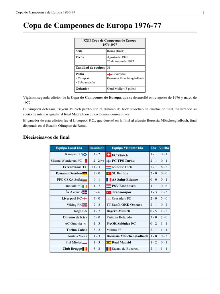 Copa de Campeones de Europa 197677 PDF PDF Liga de Campeones de la