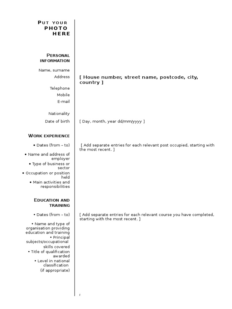 European CV Template Guide | PDF