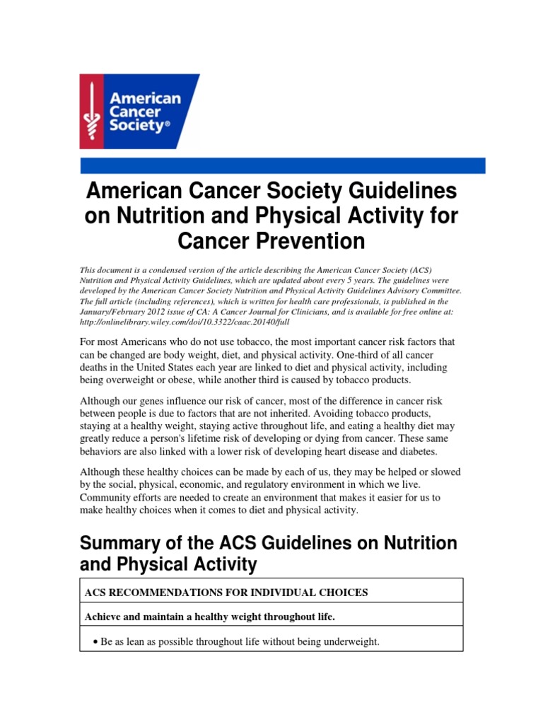 American Cancer Society Guidelines Dietary Fiber Nutrition Free