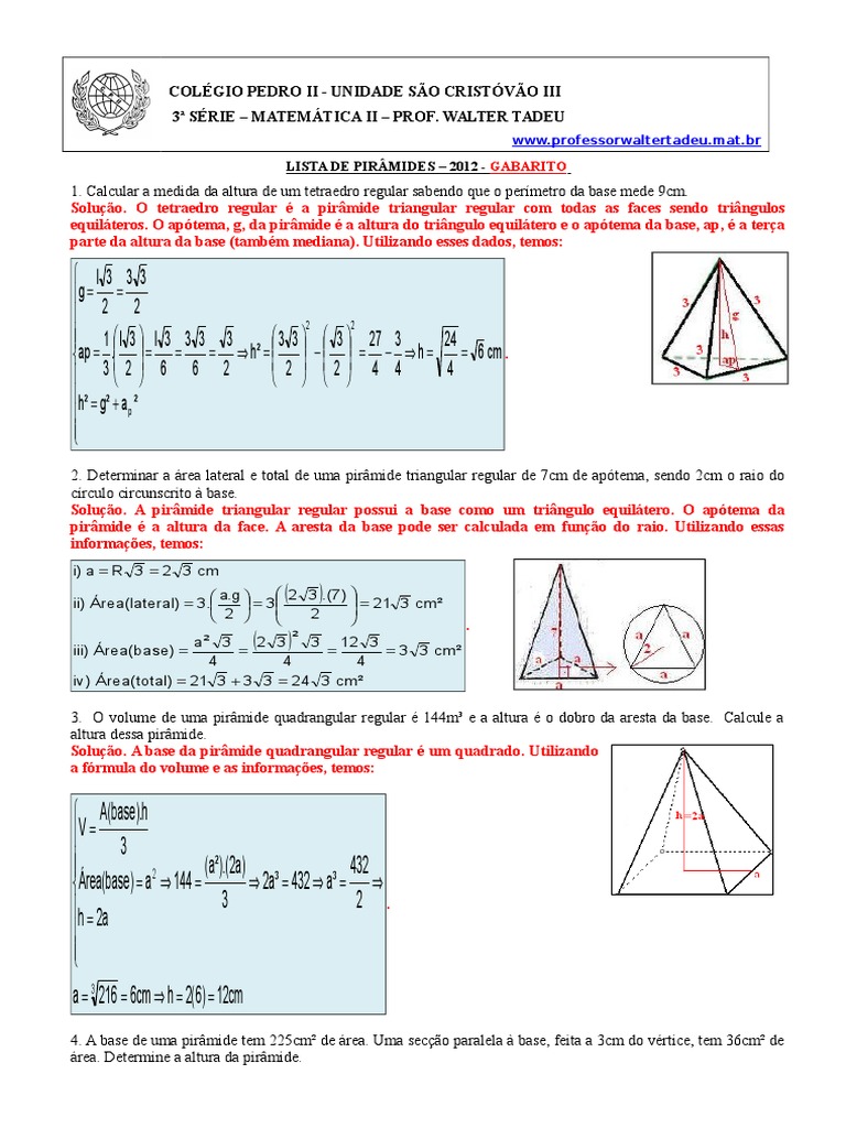 Lista de Exercícios de Pirâmides | PDF