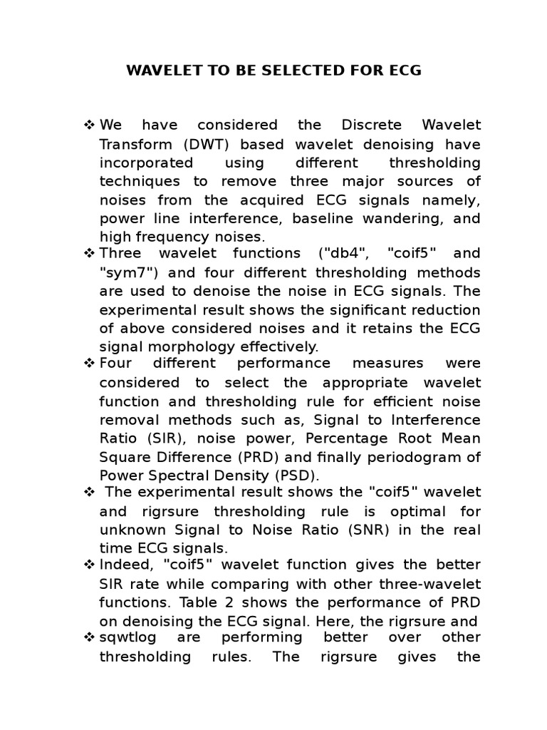 Optimal Wavelet Denoising for ECG Signals | PDF | Science & Mathematics ...