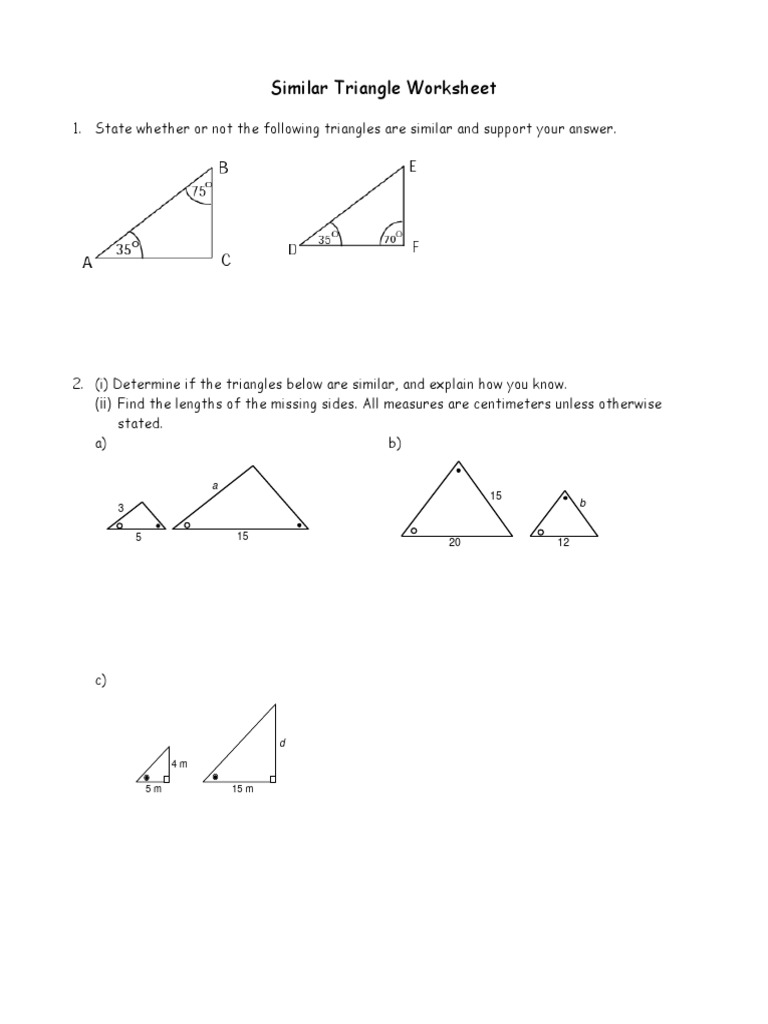 Worksheets Similar Triangle Worksheet similar triangles worksheet
