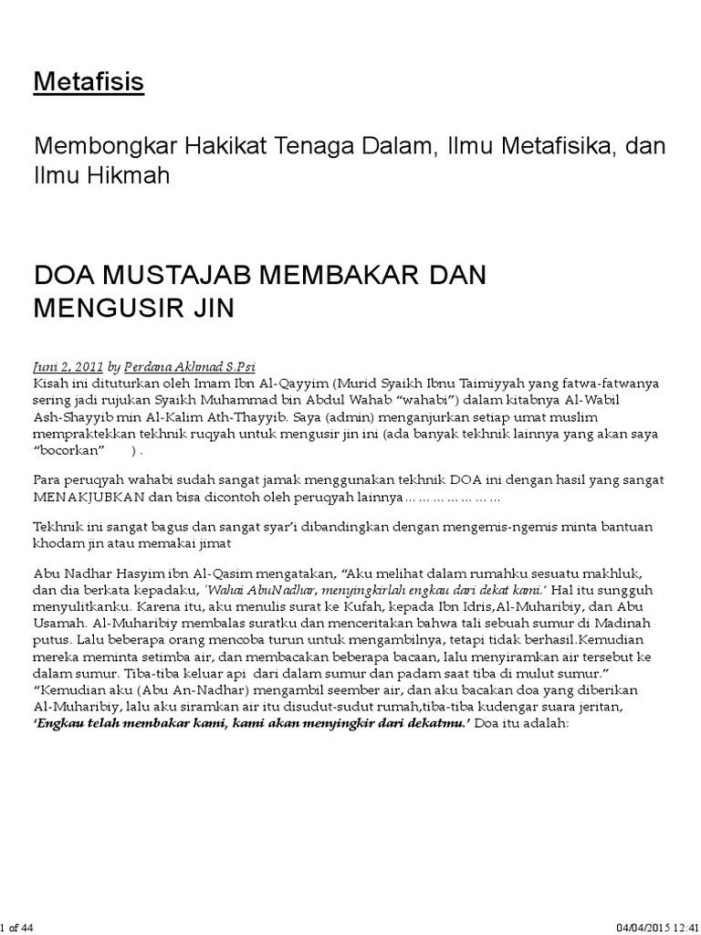 Doa Mustajab Membakar Dan Mengusir Jin Metafisis
