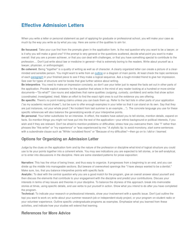 Keys to an Effective Graduate School Admission Letter: Focus, Coherence ...