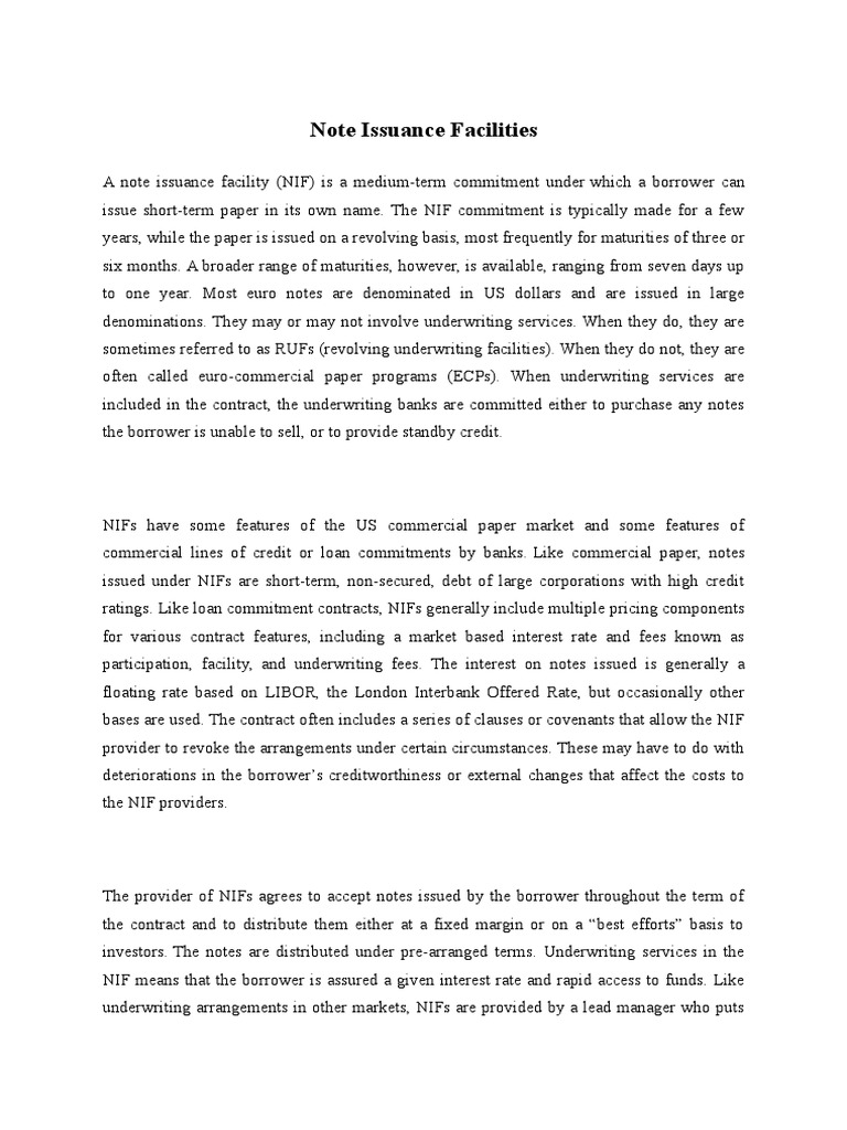 Note Issuance Facilities | PDF | Euro | Money