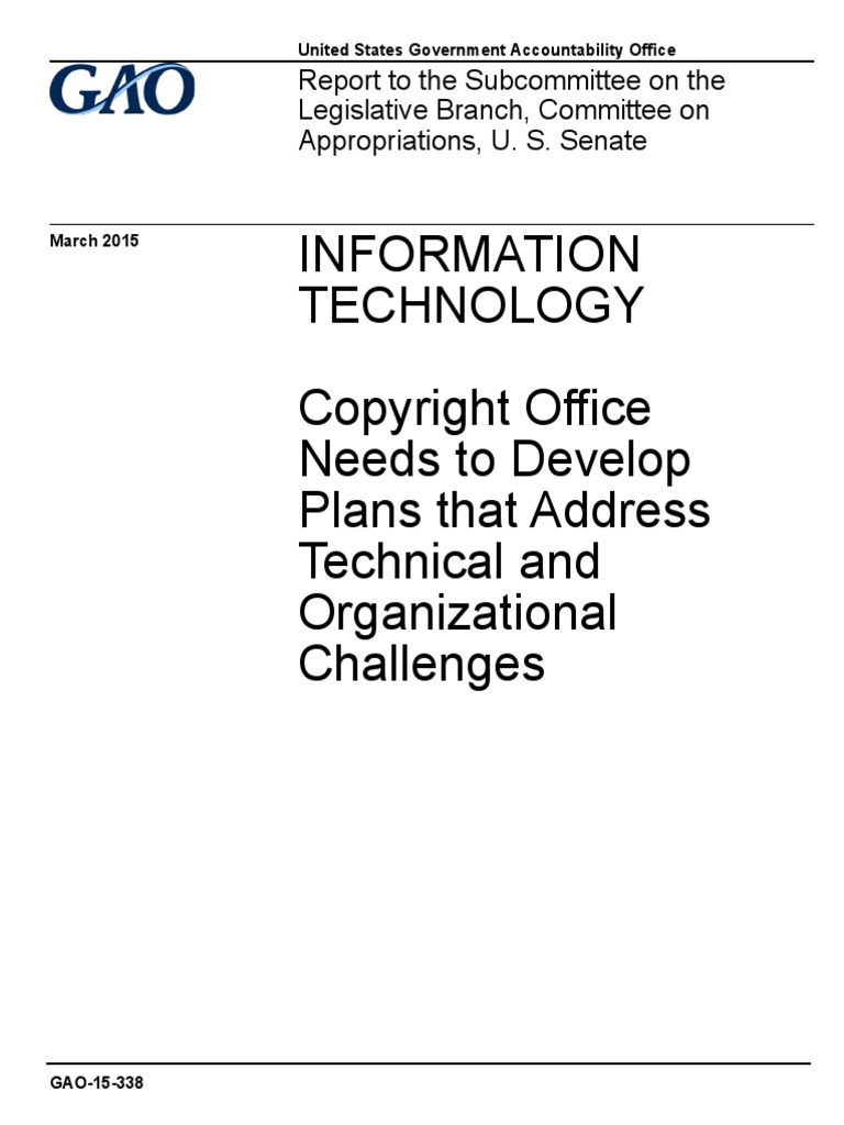 Gao Recommends Legislation Re Notice Of >> Gao Copyright Office Needs To Develop Plans That Address Technical Gao Recommends Legislation Re Notice Of >> Gao Copyright Office Needs To Develop Plans That Address Technical
