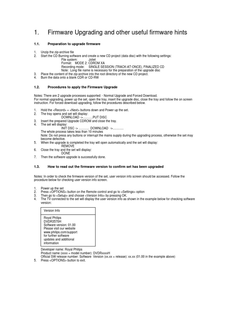 Firmware Upgrade Guide for Philips Devices | PDF | Compact Disc | Booting