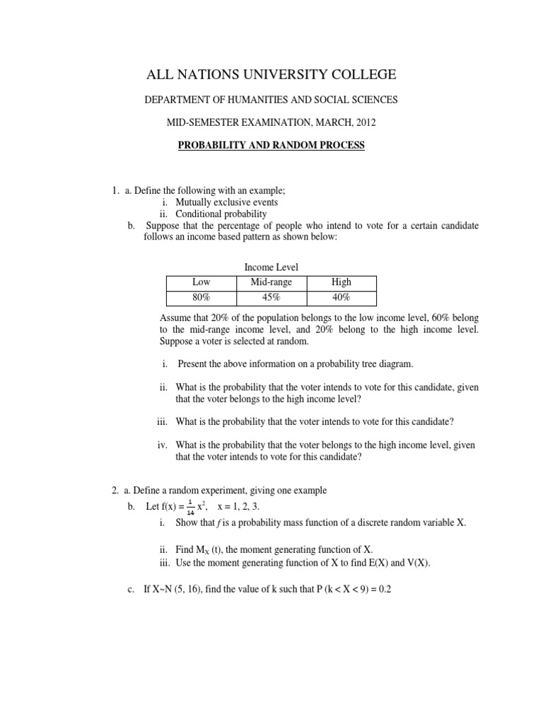 All Nations University College: Probability and Random Process | PDF