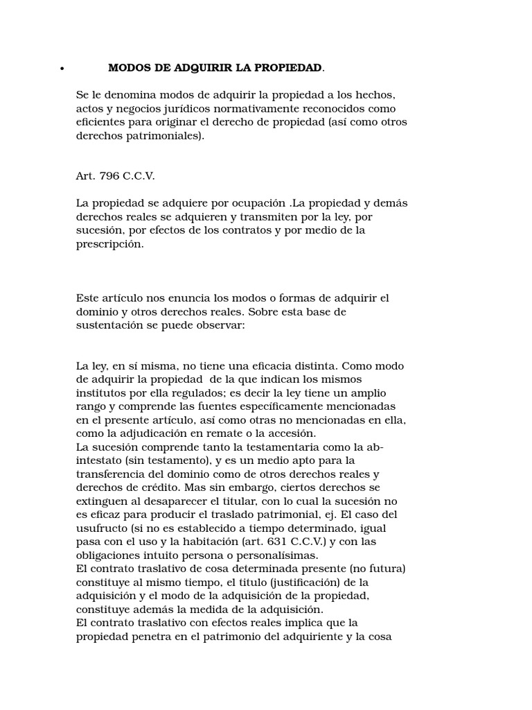 Modos de Adquirir La Propiedad Posesión (Ley) Propiedad